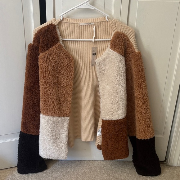 Colorblock Fuzzy Open Cardigan